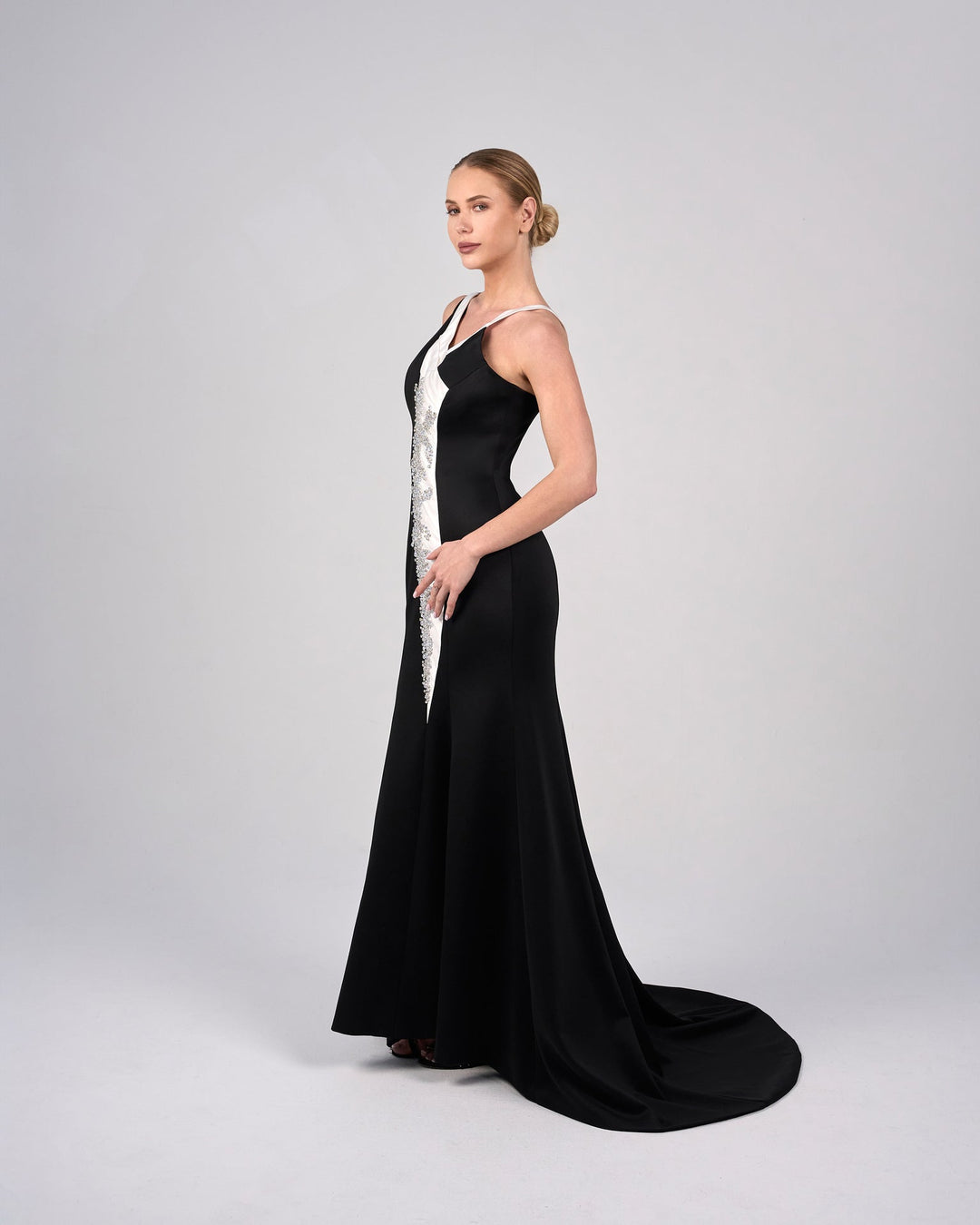 Asymmetrical bicolour dress with embellishments -ODD-ORIANA