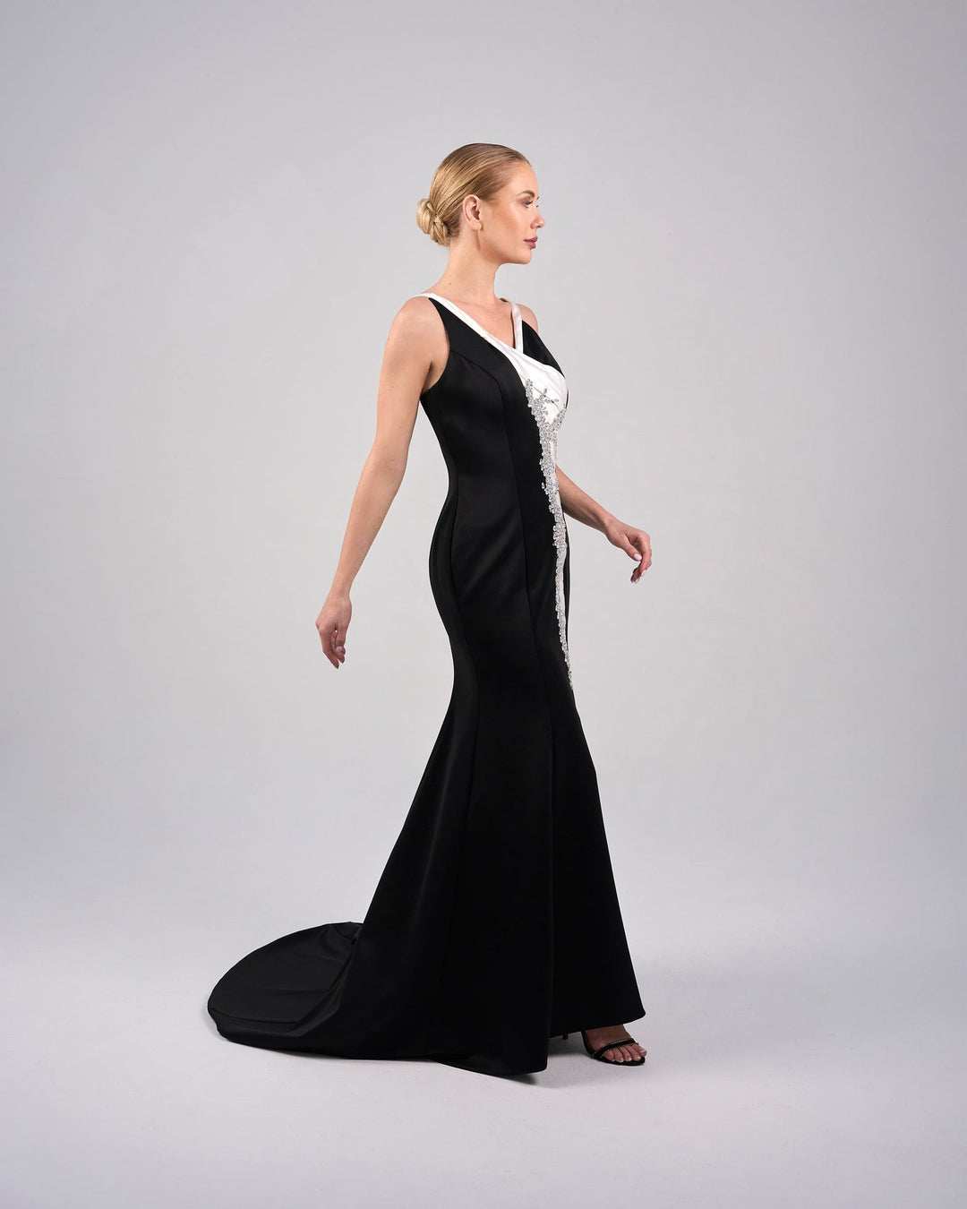 Asymmetrical bicolour dress with embellishments -ODD-ORIANA