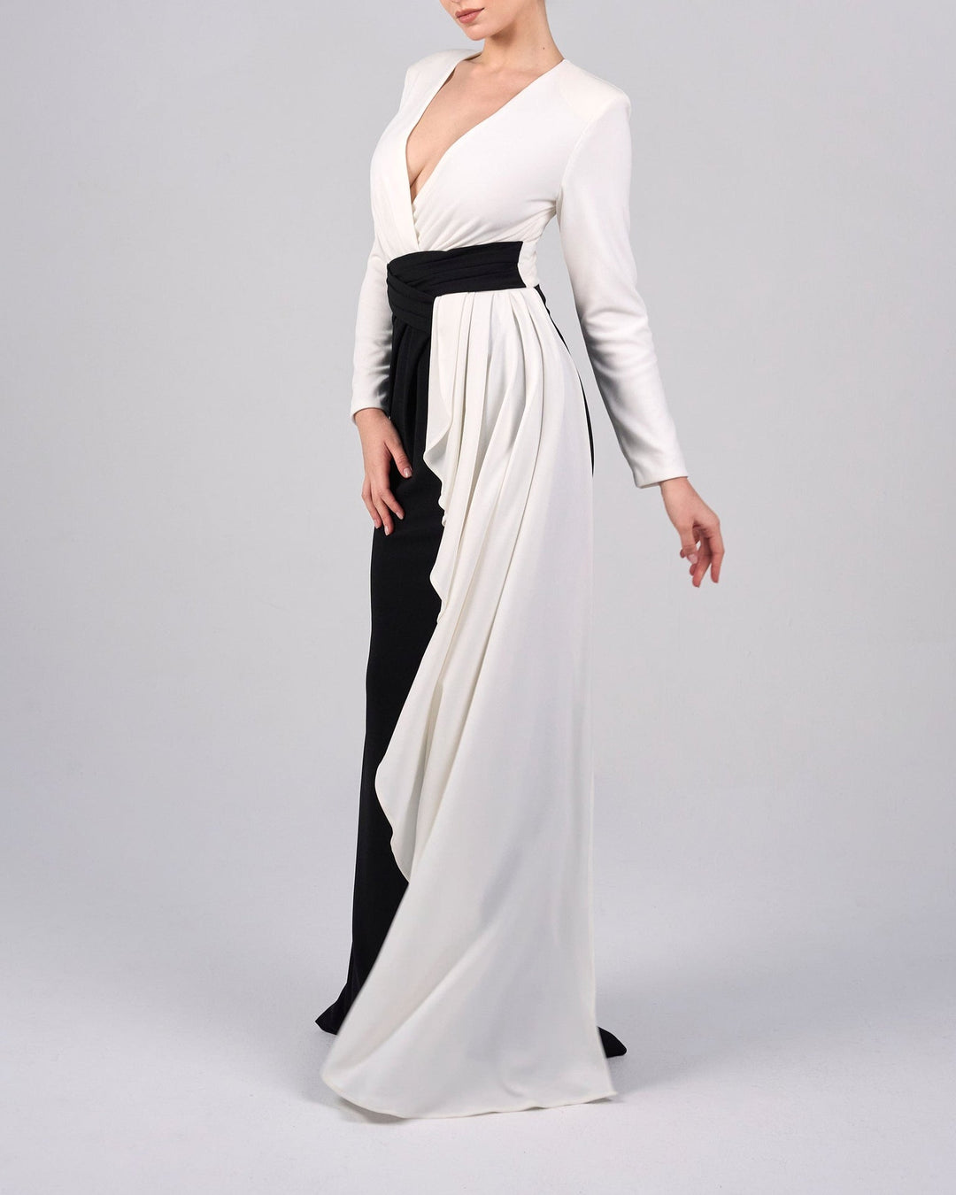 Draped V-neckline dress with ruffle-ODD-Juliah