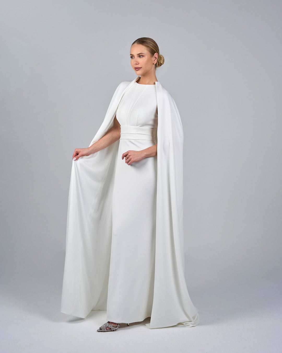 ODD-White column dress with cape