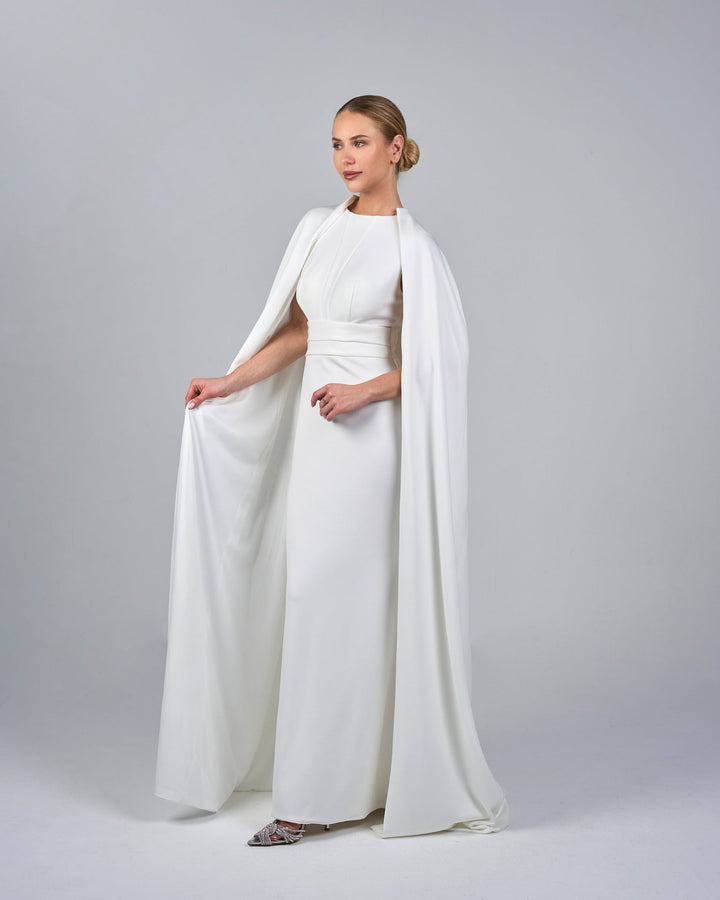 ODD-White column dress with cape