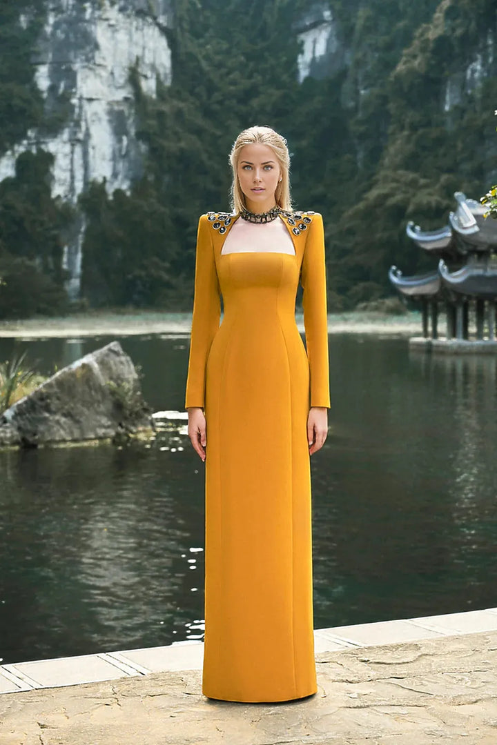 embellished cut-out column gown – Lonaah