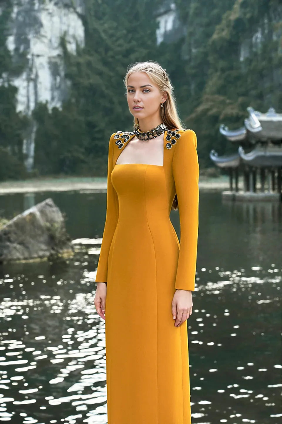 embellished cut-out column gown – Lonaah