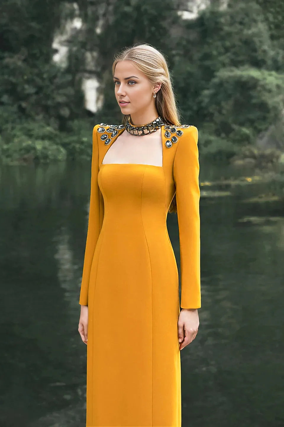 embellished cut-out column gown – Lonaah