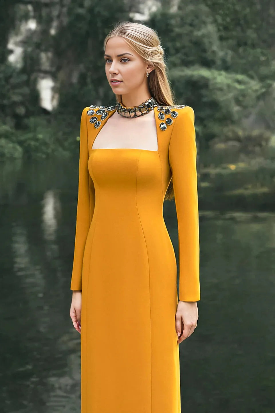 embellished cut-out column gown – Lonaah