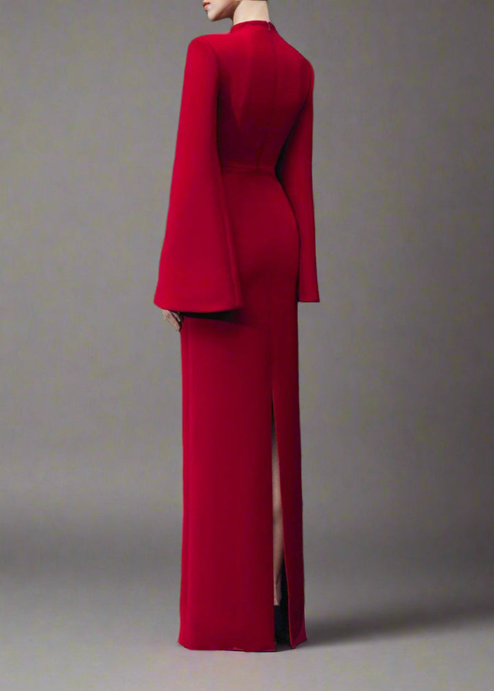 Long-sleeve column dress with floral sequin embellishment - Cecilia
