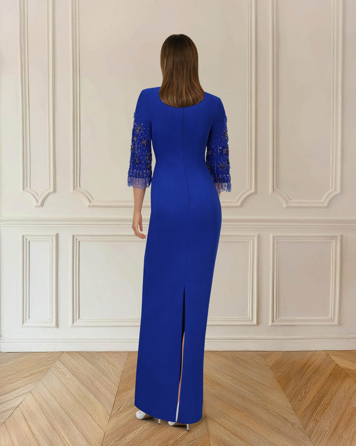 Beaded column dress with V neckline - LORON-1