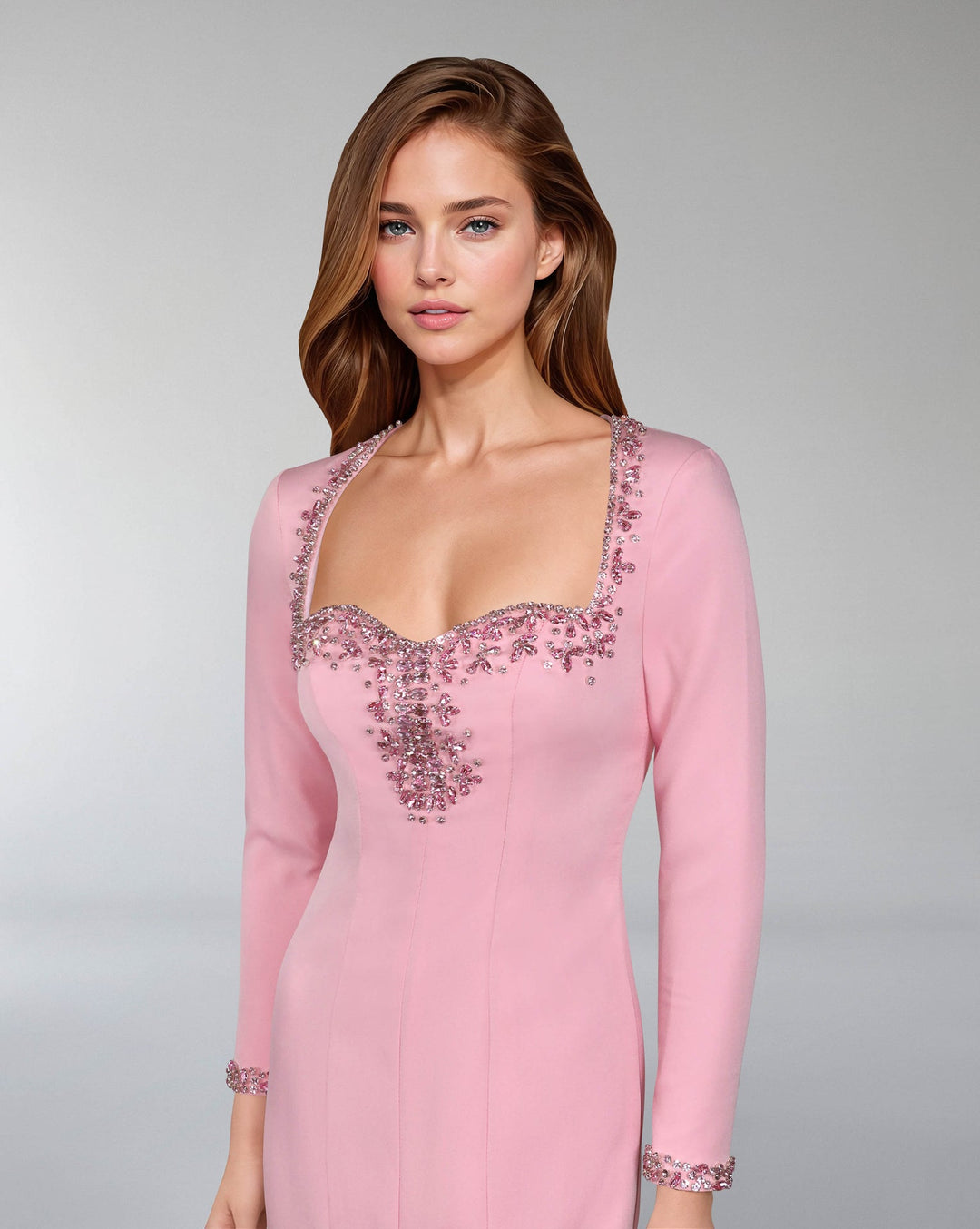 Beaded hearth neckline dress with front slit ODD-Lordin