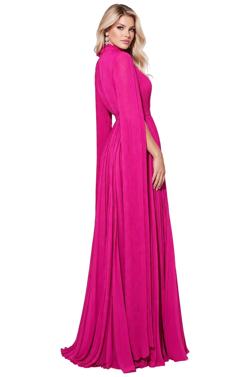 high neck pleated cape sleeve maxi dress – RILYAA