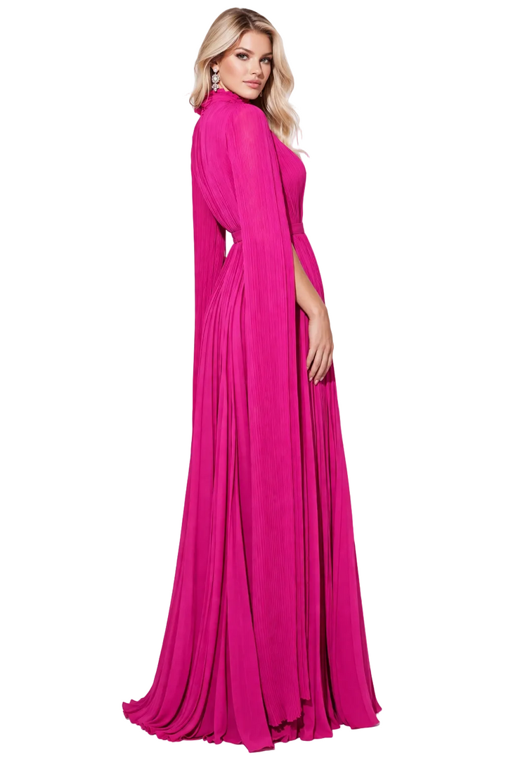 high neck pleated cape sleeve maxi dress – RILYAA