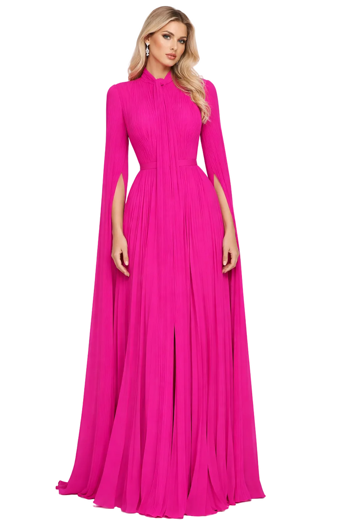 high neck pleated cape sleeve maxi dress – RILYAA