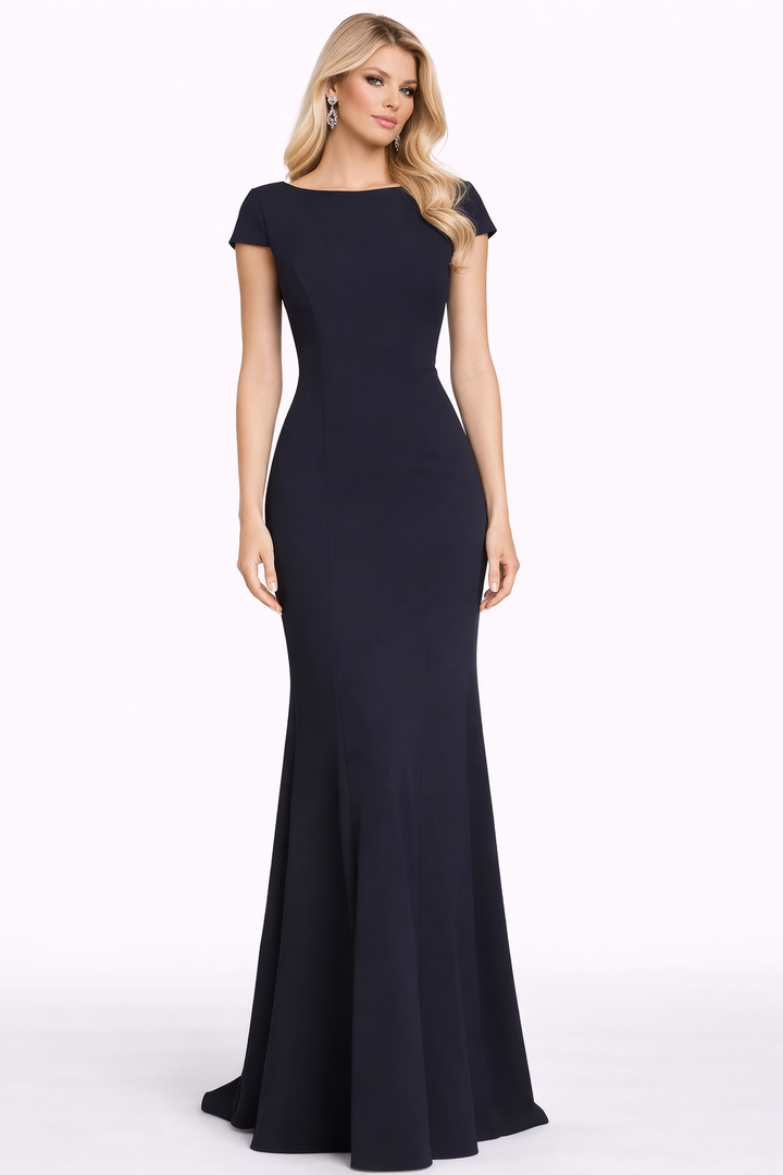 cap sleeve mermaid dress with bateau neckline – MIDNIGHT-1