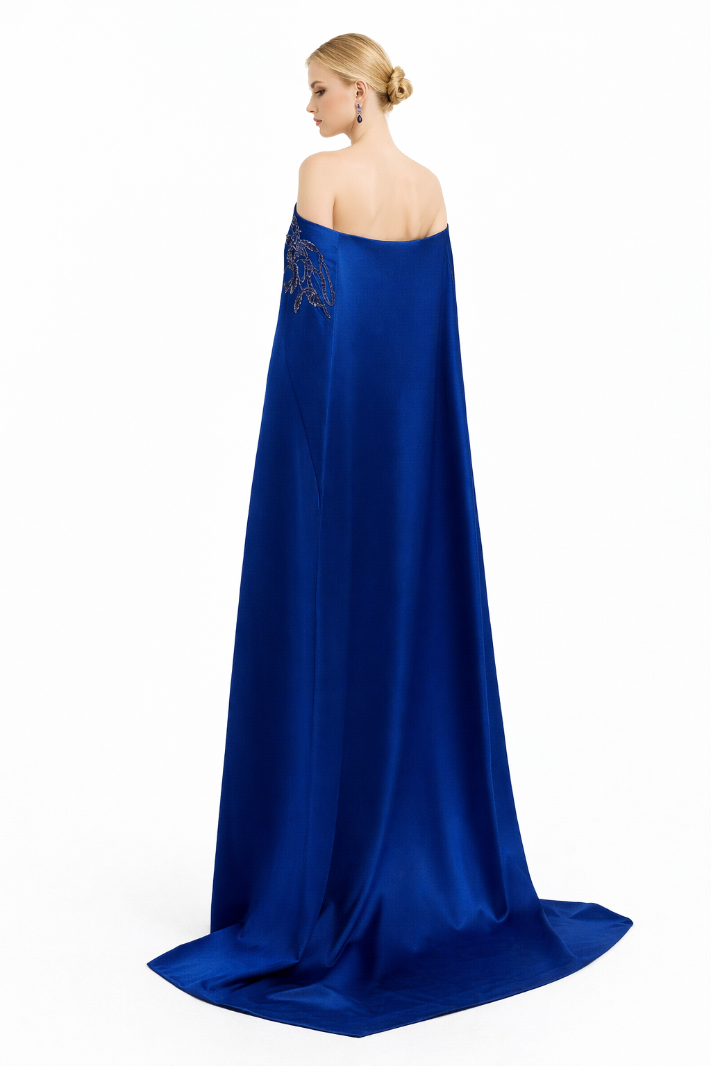 strapless column gown with embroidered cape overlay – VEIL