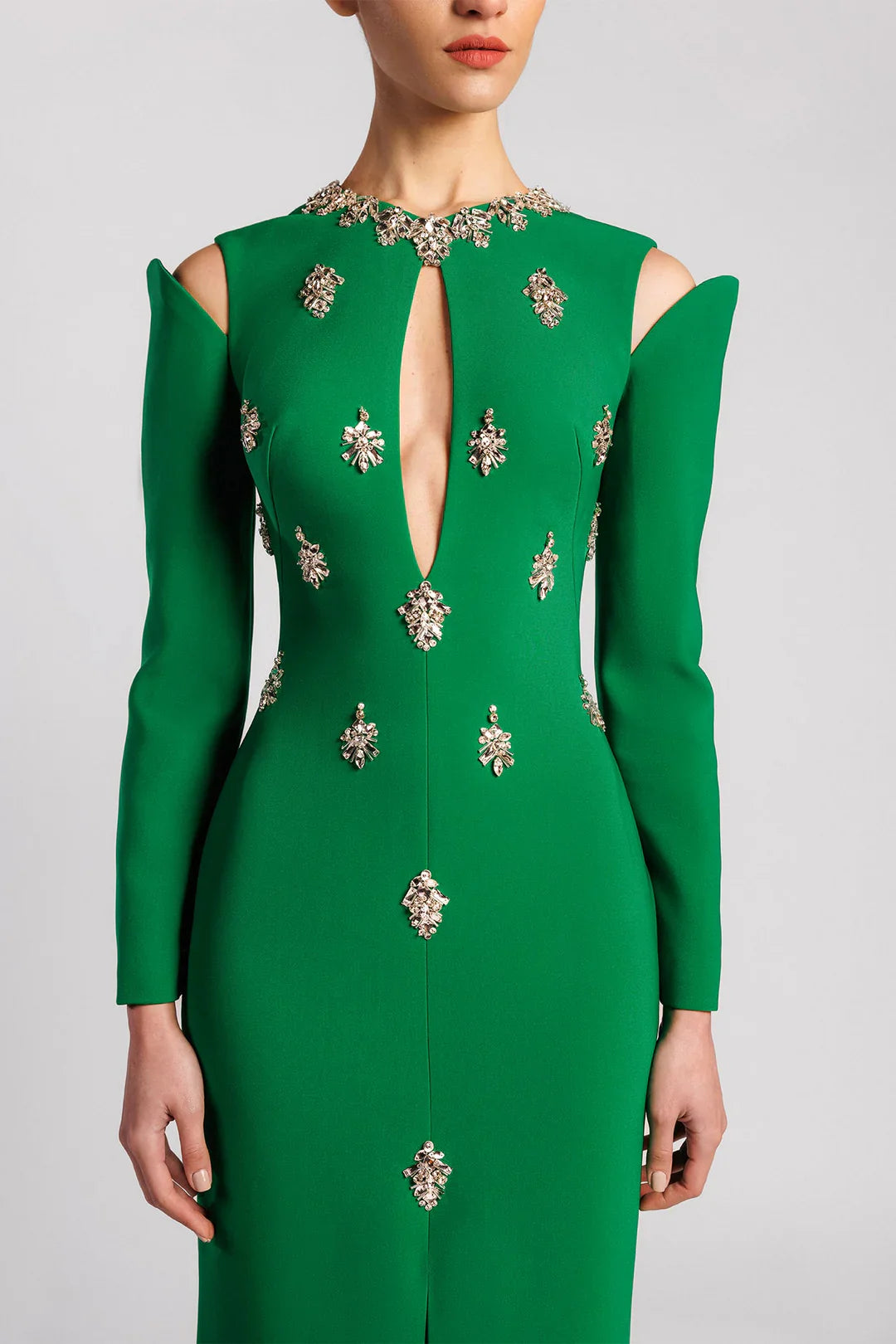 Long Sleeve Embellished Gown with Front Slit - NOIIR-1
