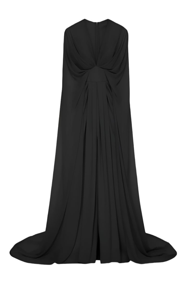 plunging draped cape gown – ODD- AMARA