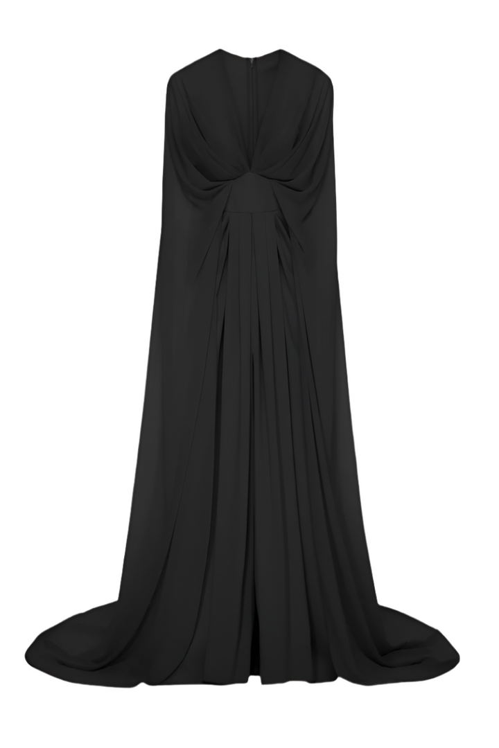 plunging draped cape gown – ODD- AMARA