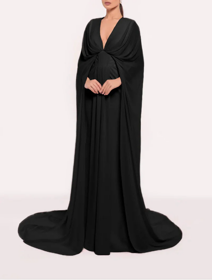 plunging draped cape gown – ODD- AMARA
