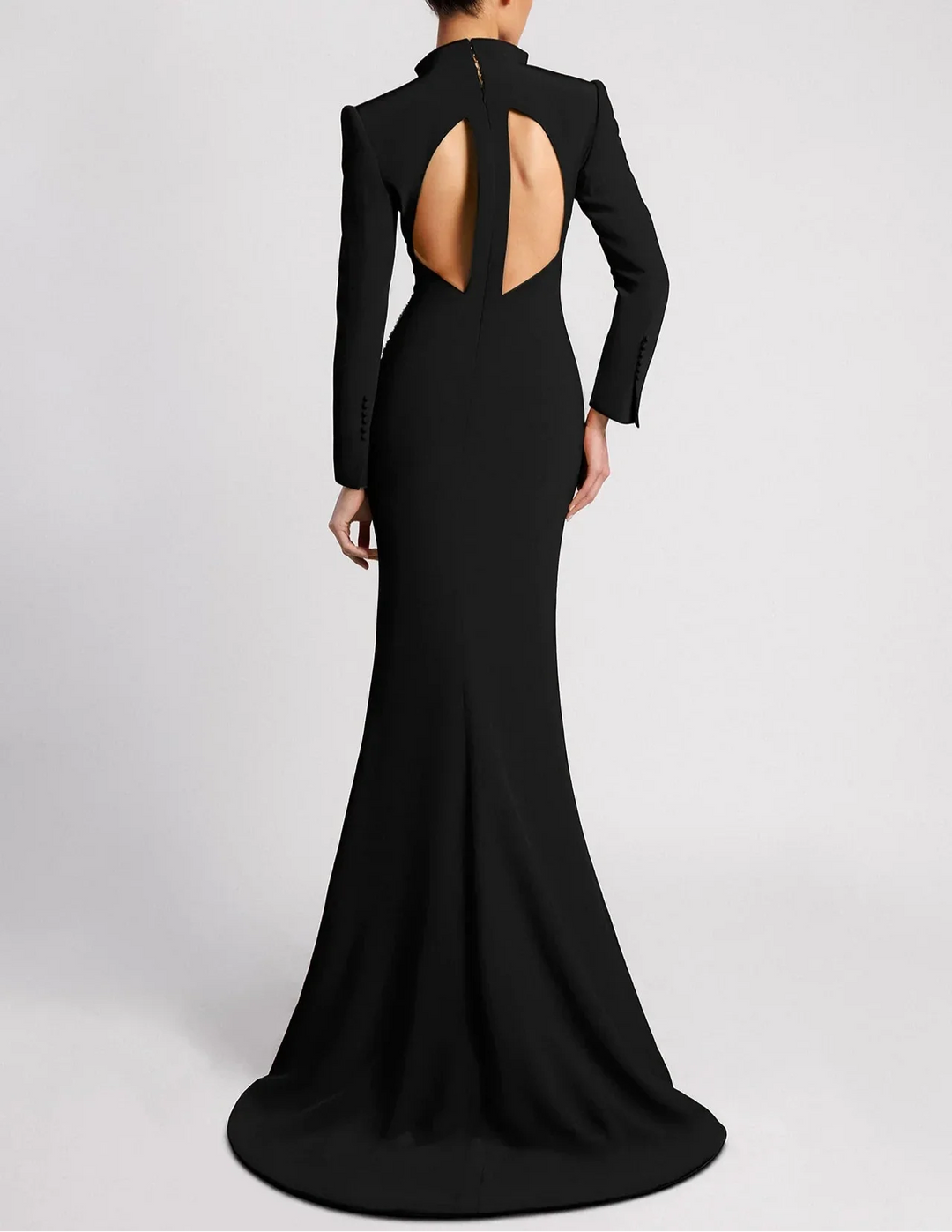 Long Sleeve Blazer-Inspired Gown with Lace Detail and Thigh Slit - VERA-1