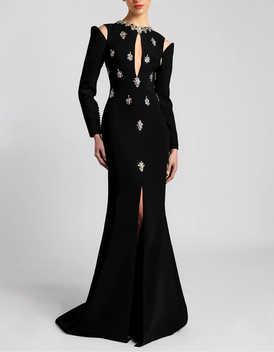 Long Sleeve Embellished Gown with Front Slit - NOIIR-1