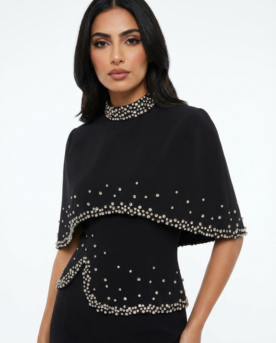 high-neck embellished cape gown – CONSTELLATION