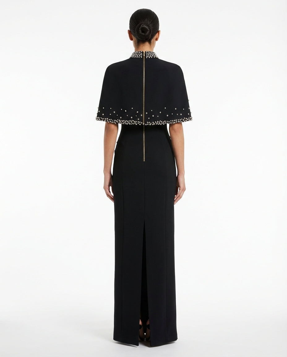 high-neck embellished cape gown – CONSTELLATION