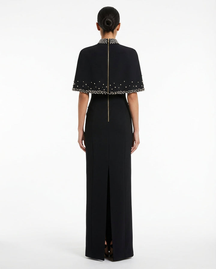 high-neck embellished cape gown – CONSTELLATION
