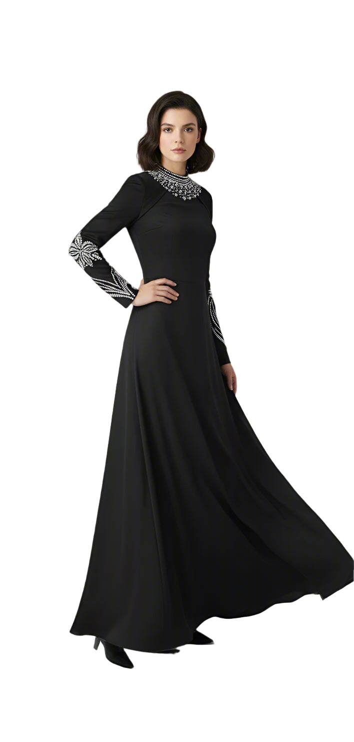 embellished neckline and cuff gown – ODD- Tolreel