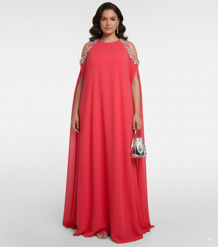 embellished cold-shoulder cape gown – Joriey-1