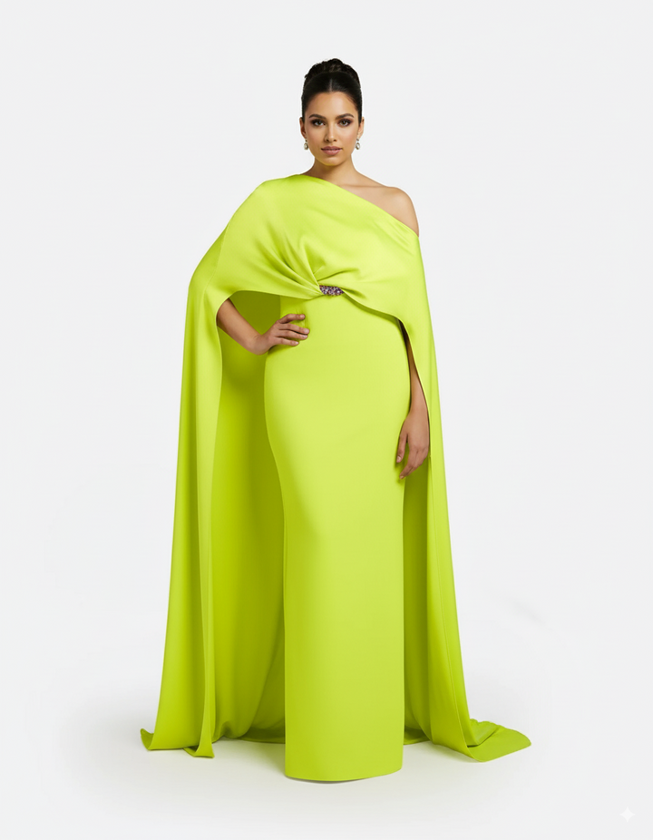 One-shoulder column dress with draped cape - Sarah-1