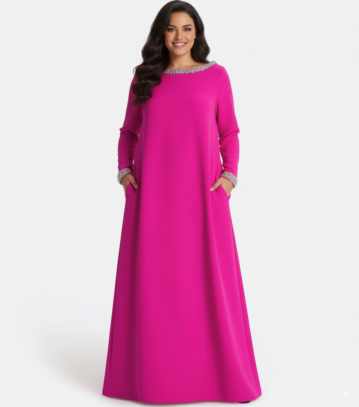 long-sleeve A-line gown with embellished neckline – FOUCE-1