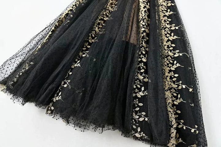 lace evening gown with gold floral embroidery –  ODD- Nafula