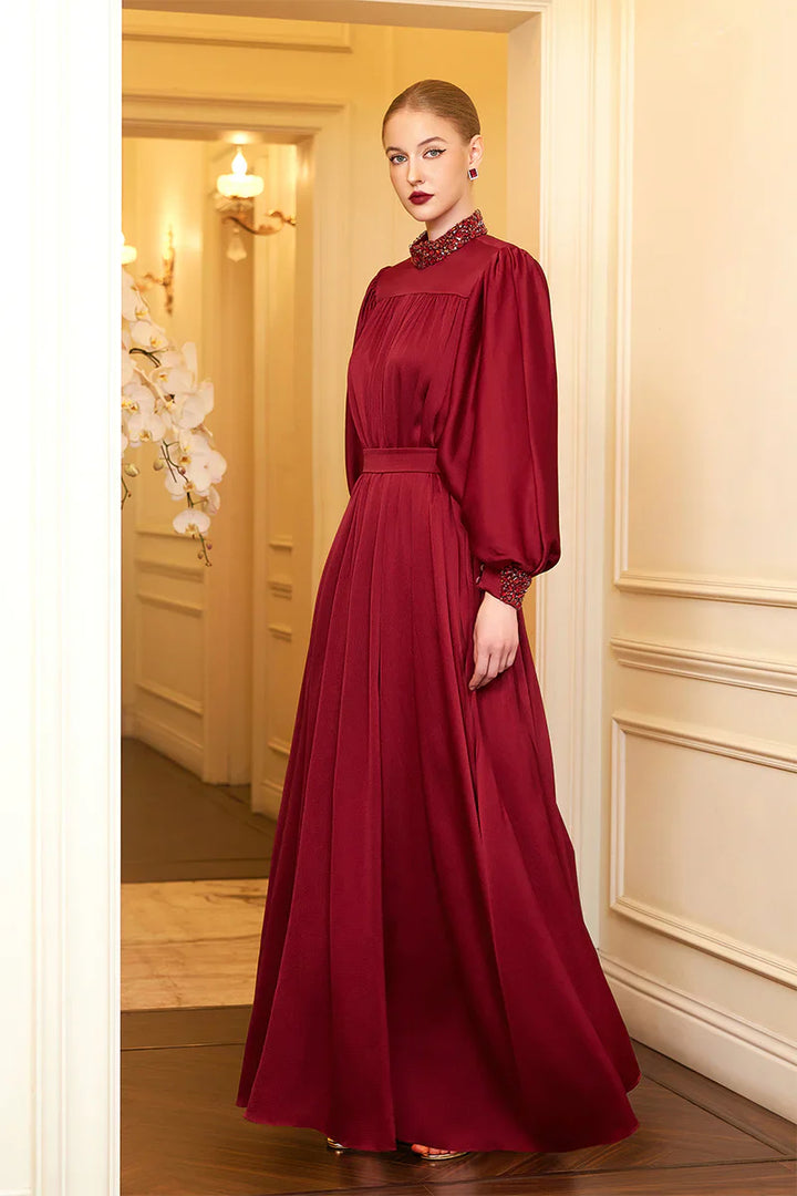 high-neck gown with bouffant sleeves – MARCELLA