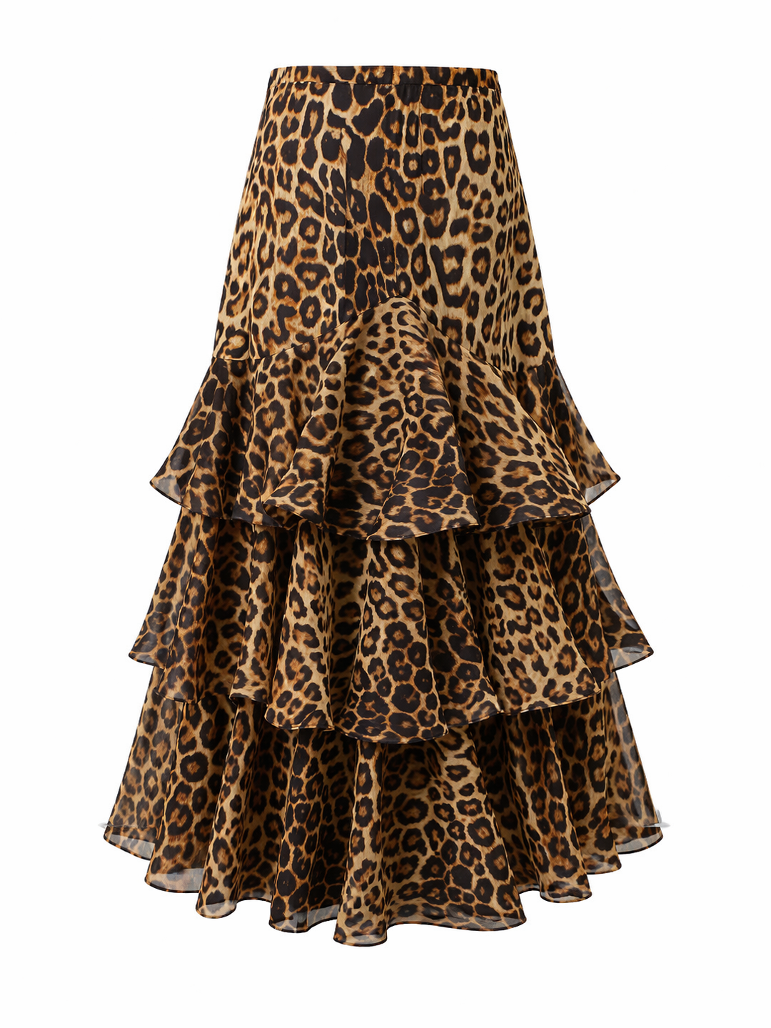 Leopard Print Tiered Ruffle Midi Skirt – SAVARA