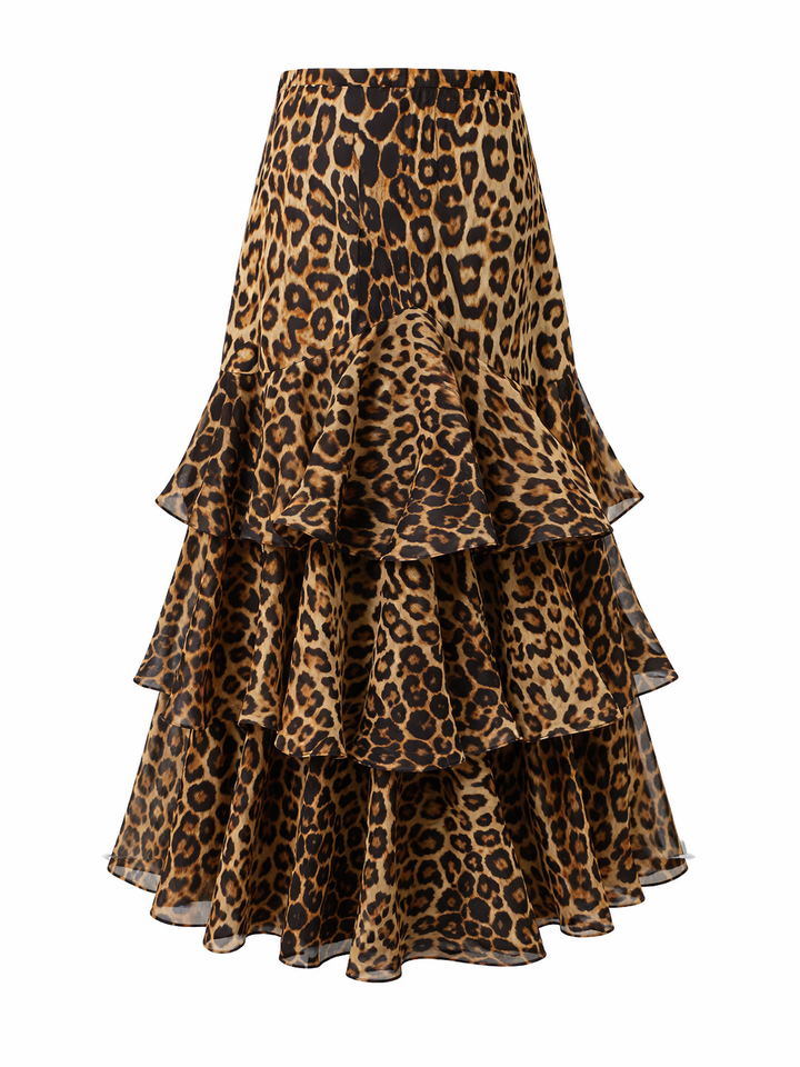 Leopard Print Tiered Ruffle Midi Skirt – SAVARA
