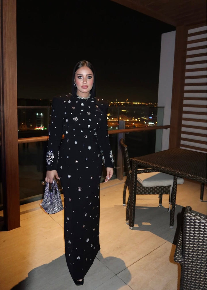 embellished long-sleeve gown with crystal accents – Joreen