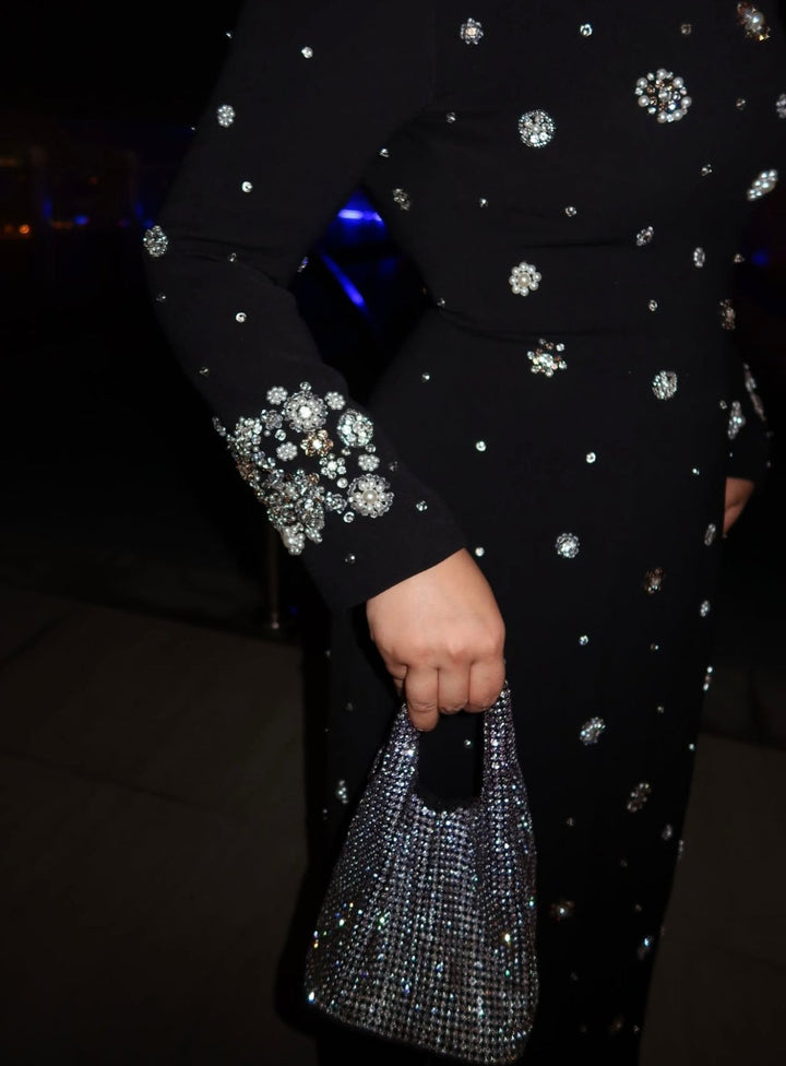 embellished long-sleeve gown with crystal accents – Joreen