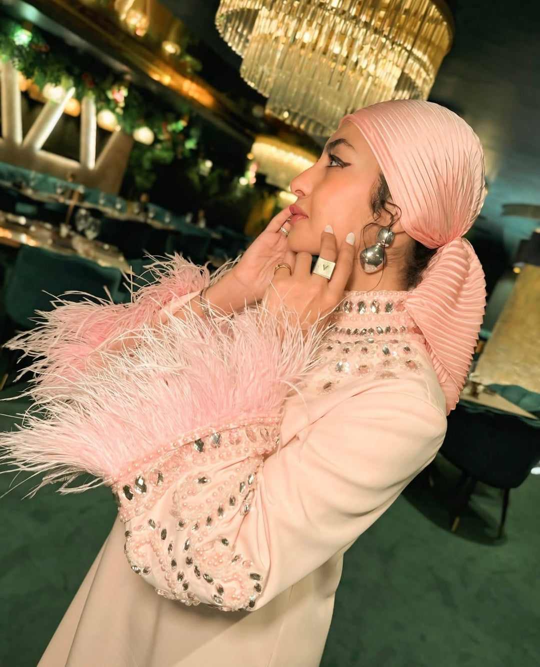 embellished-feather cuff kaftan – Zykeria-1