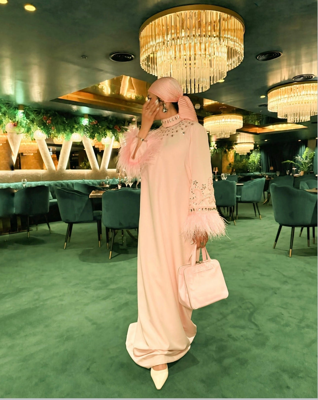 embellished-feather cuff kaftan – Zykeria-1
