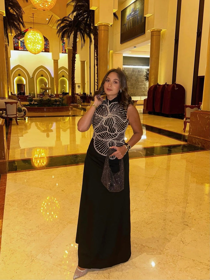Sleeveless dress with silver floral beads embroidery - ODD-looman