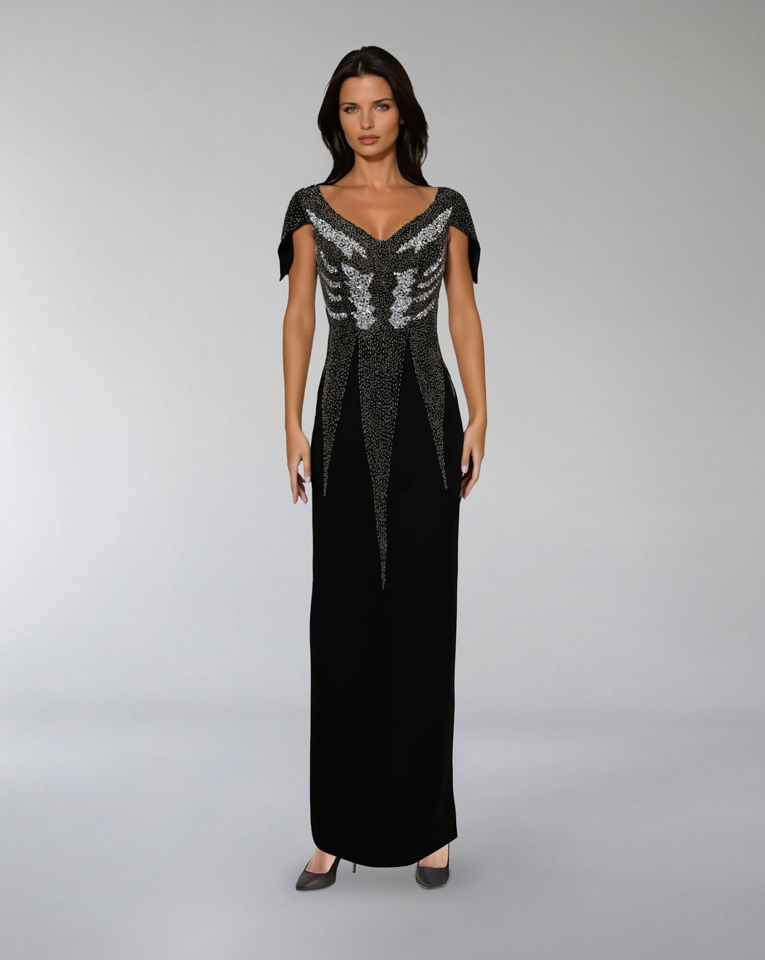 Embellished Cap-Sleeve Column Gown – ODD- NOIVA