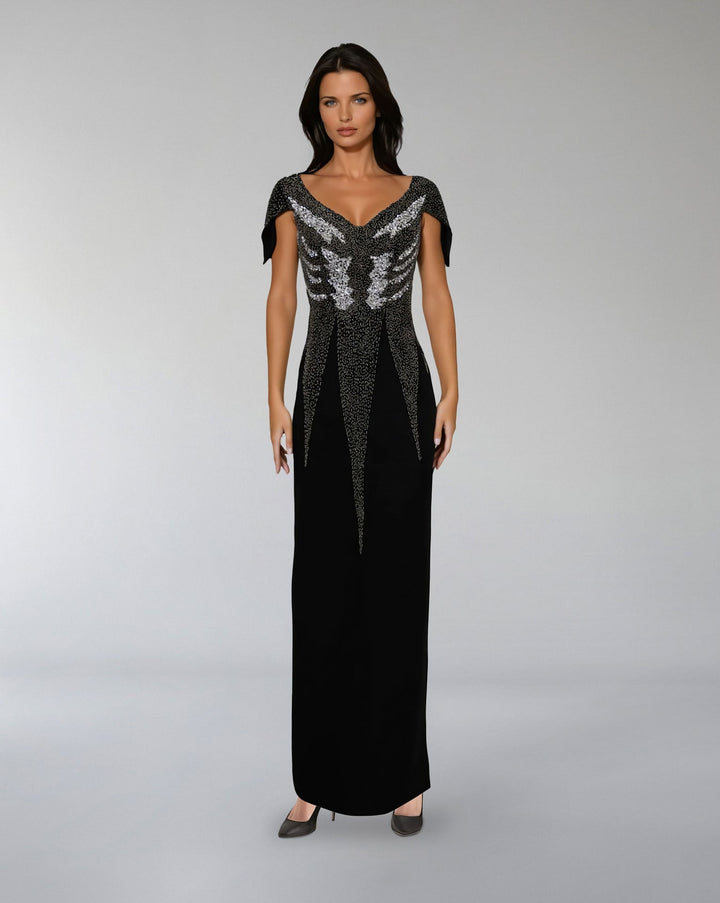 Embellished Cap-Sleeve Column Gown – ODD- NOIVA