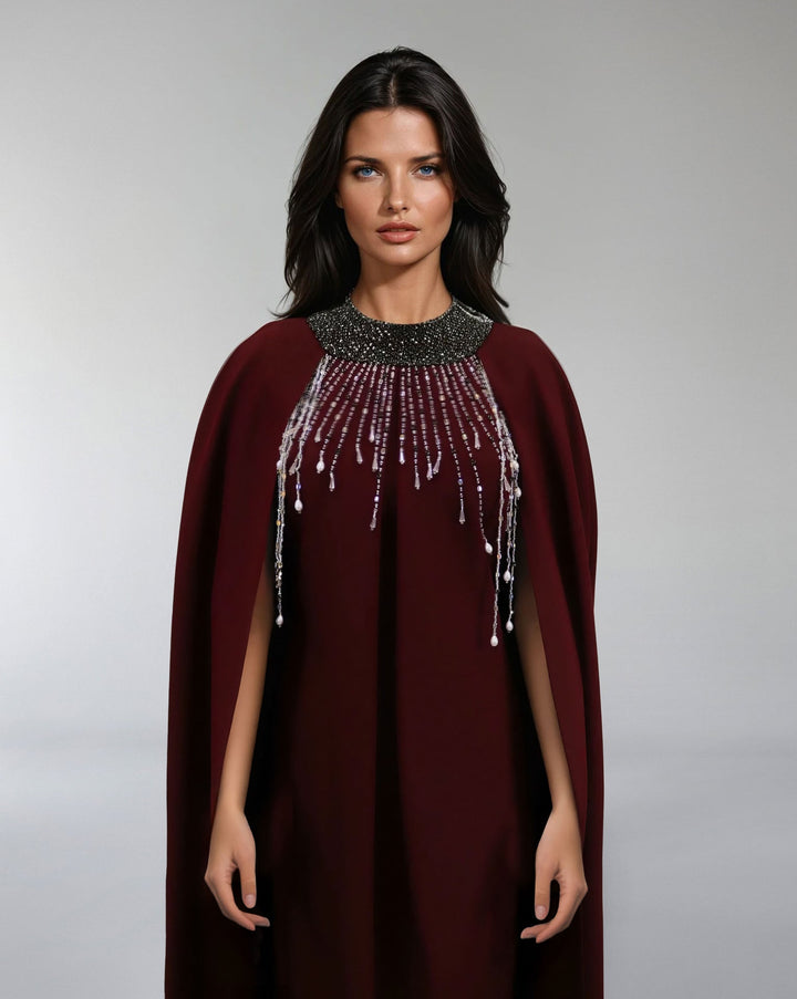 Embellished High-Neck Gown with Flowing Cape – ODD- ASITRD