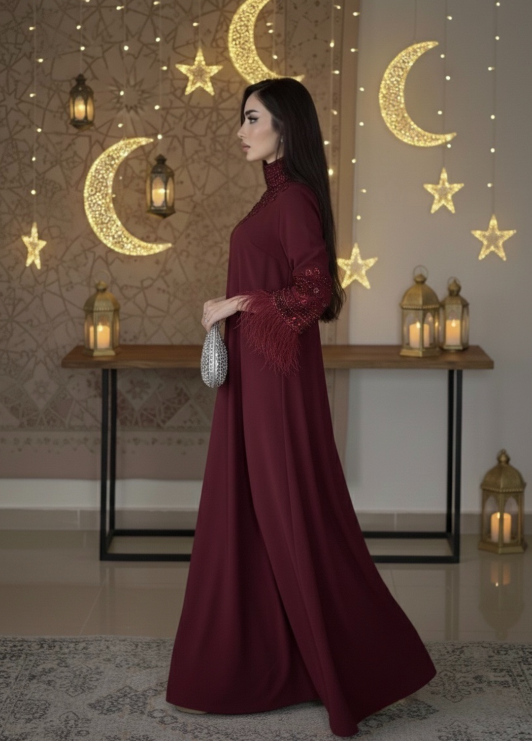embellished-feather cuff kaftan – Zykeria