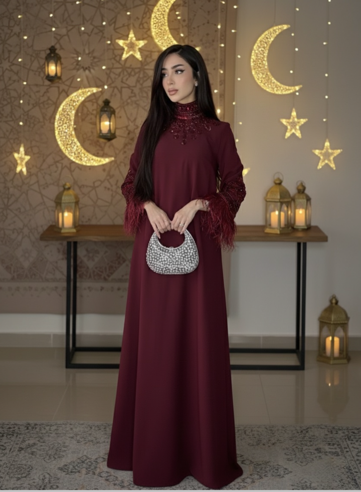 embellished-feather cuff kaftan – Zykeria