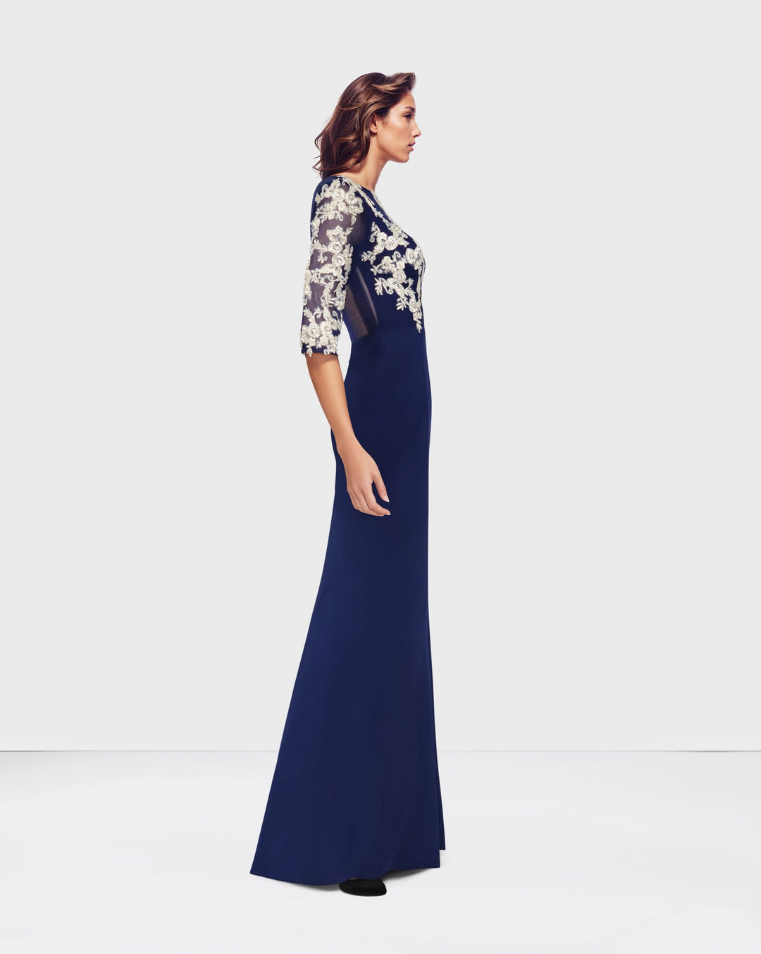 ODD-Blue Floor-Length Dress with see-through sequined top-Juwan