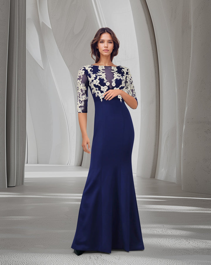 ODD-Blue Floor-Length Dress with see-through sequined top-Juwan