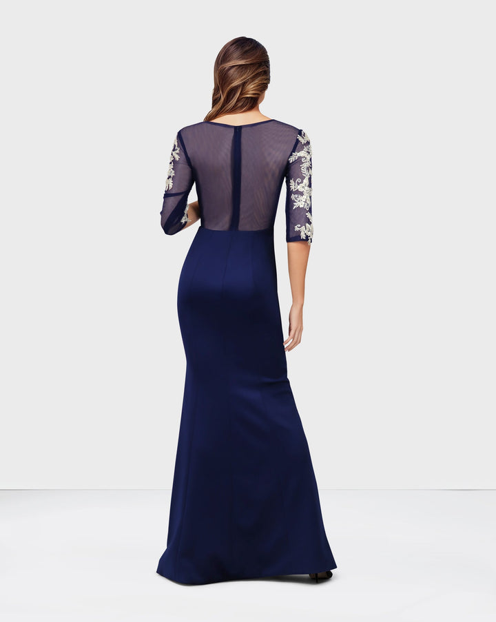 ODD-Blue Floor-Length Dress with see-through sequined top-Juwan