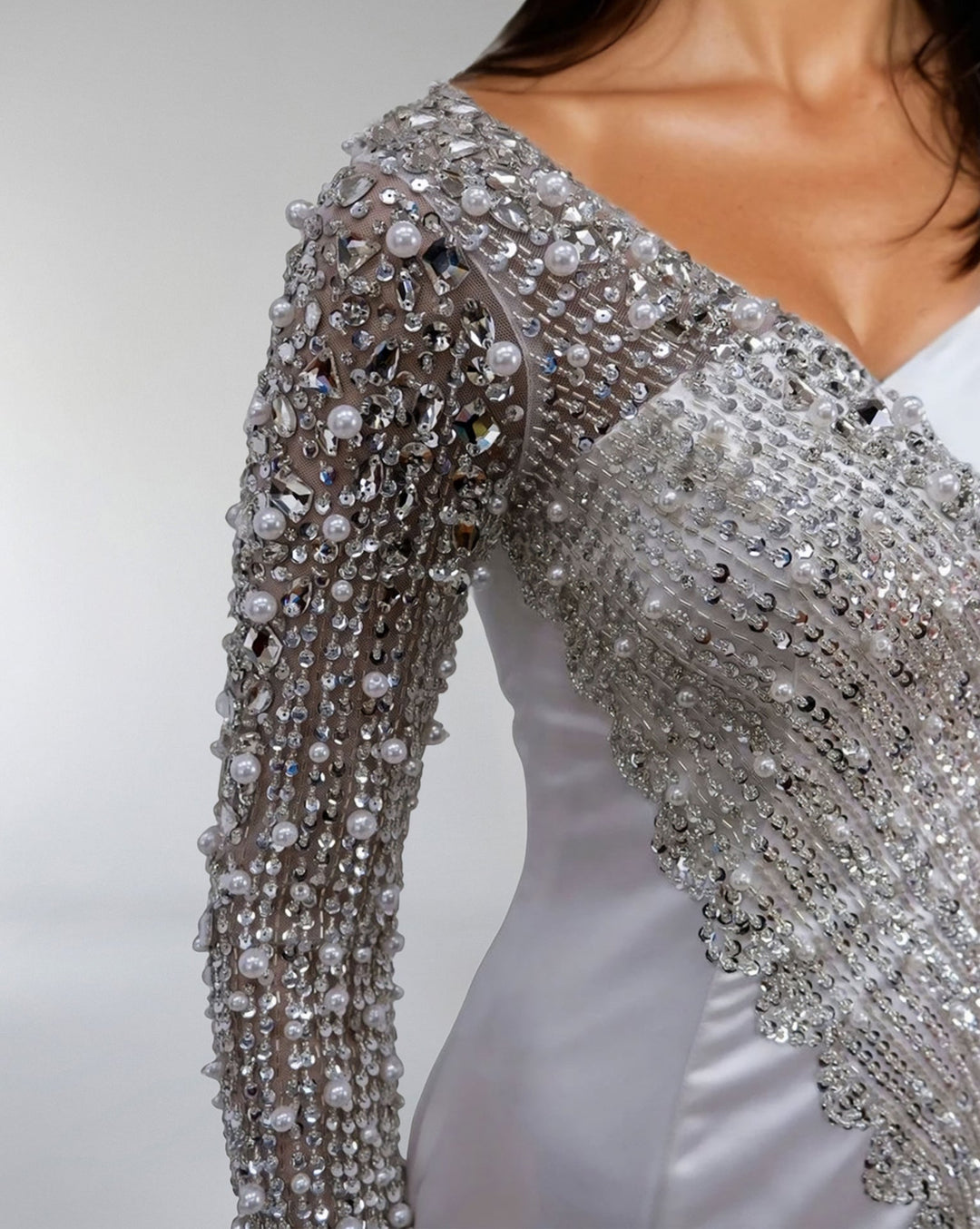 Asymmetrical Embellished Satin Gown with Slit – ODD- LUMINA