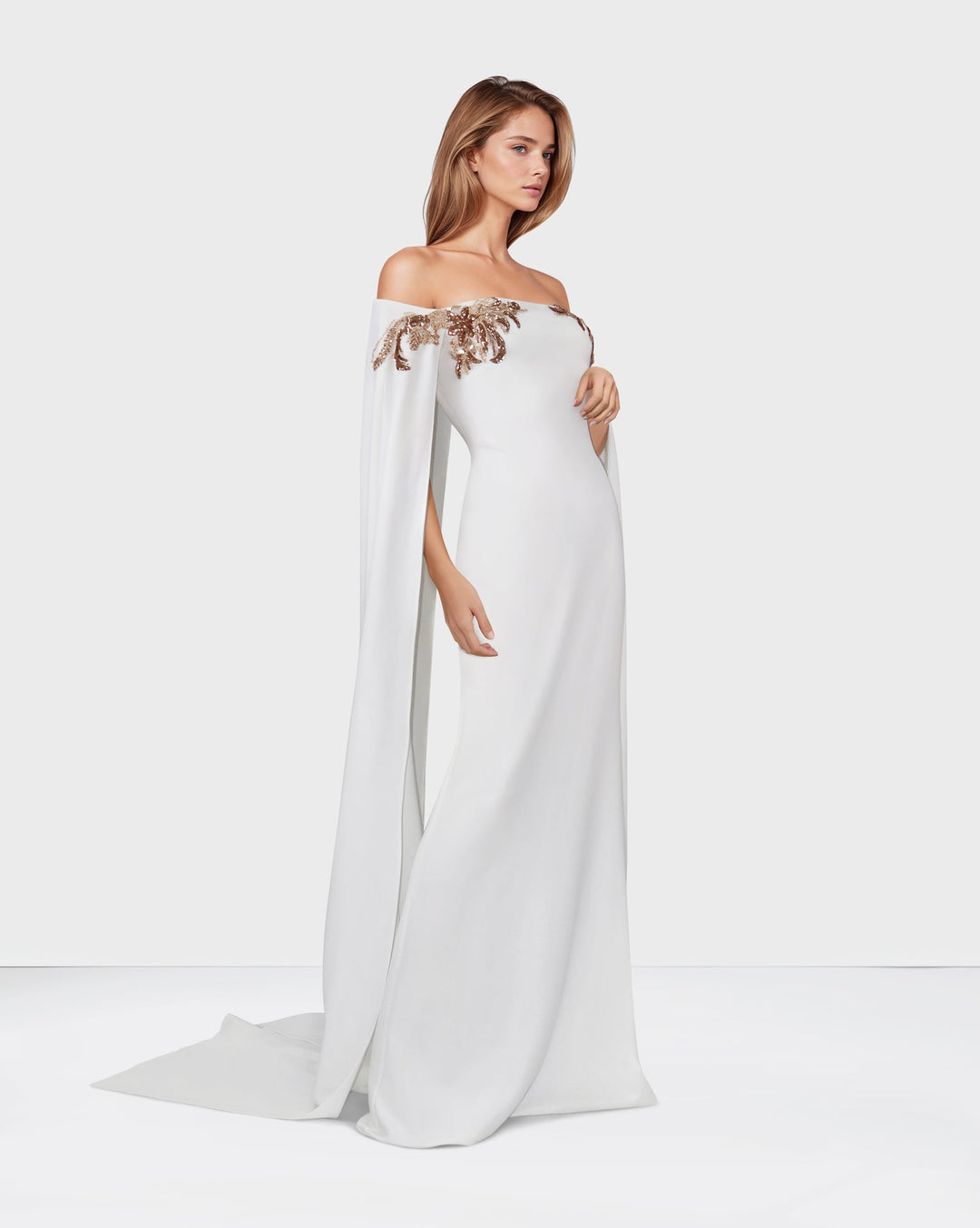 ODD-Strapless Sequined dress with maxi cape sleeves