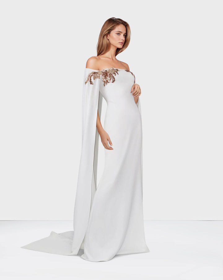 ODD-Strapless Sequined dress with maxi cape sleeves
